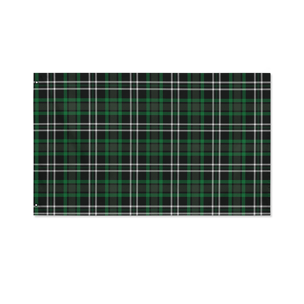 Green Black And White Tartan Print Polyester Flag