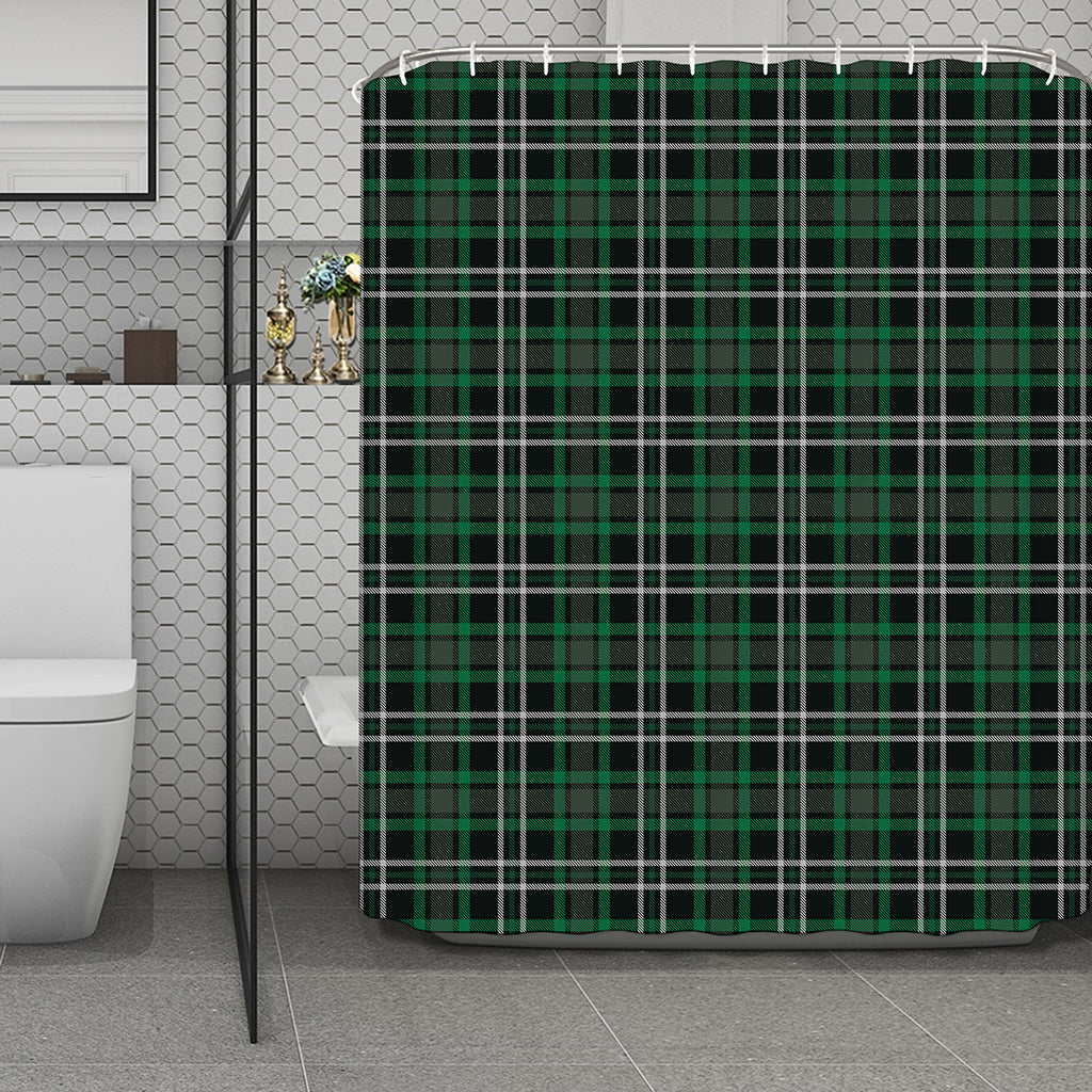 Green Black And White Tartan Print Polyester Shower Curtain
