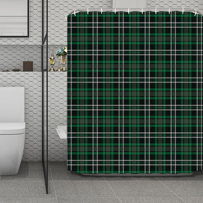 Green Black And White Tartan Print Polyester Shower Curtain