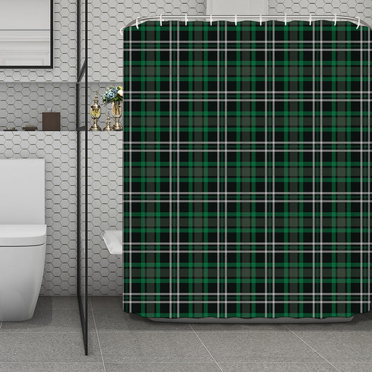 Green Black And White Tartan Print Polyester Shower Curtain