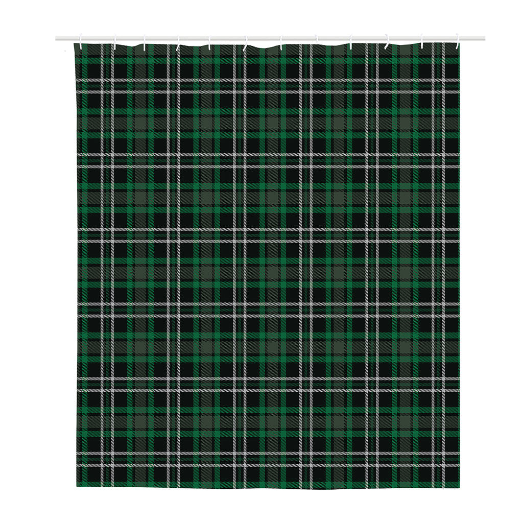 Green Black And White Tartan Print Polyester Shower Curtain