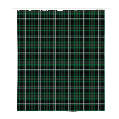 Green Black And White Tartan Print Polyester Shower Curtain