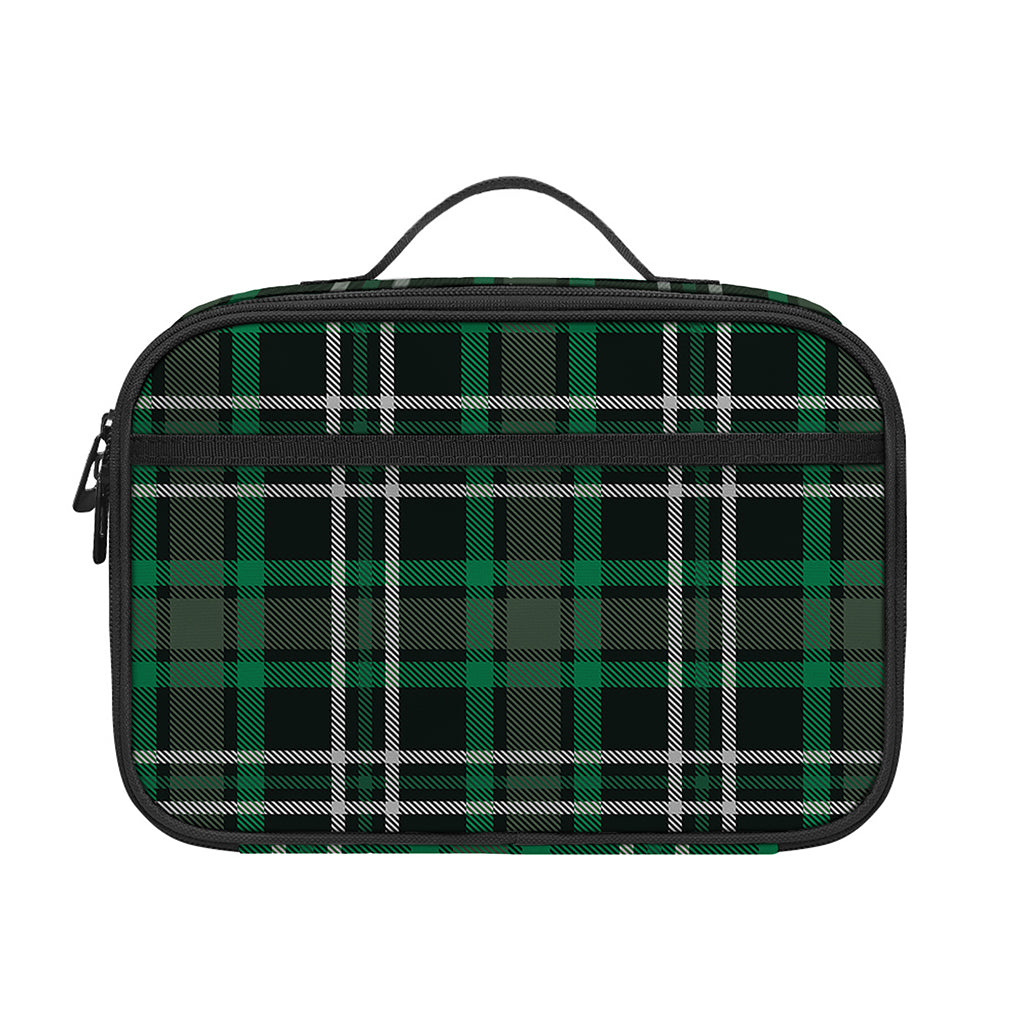 Green Black And White Tartan Print Portable Lunch Bag