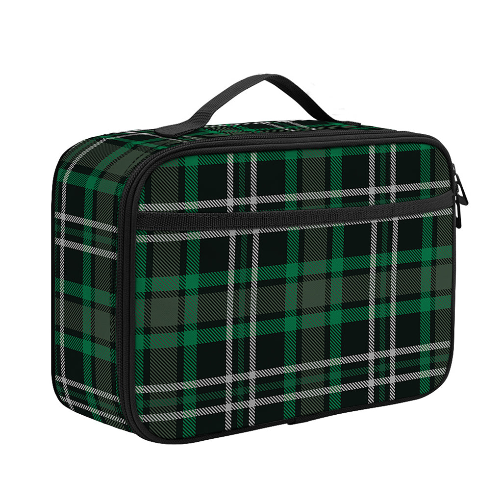 Green Black And White Tartan Print Portable Lunch Bag