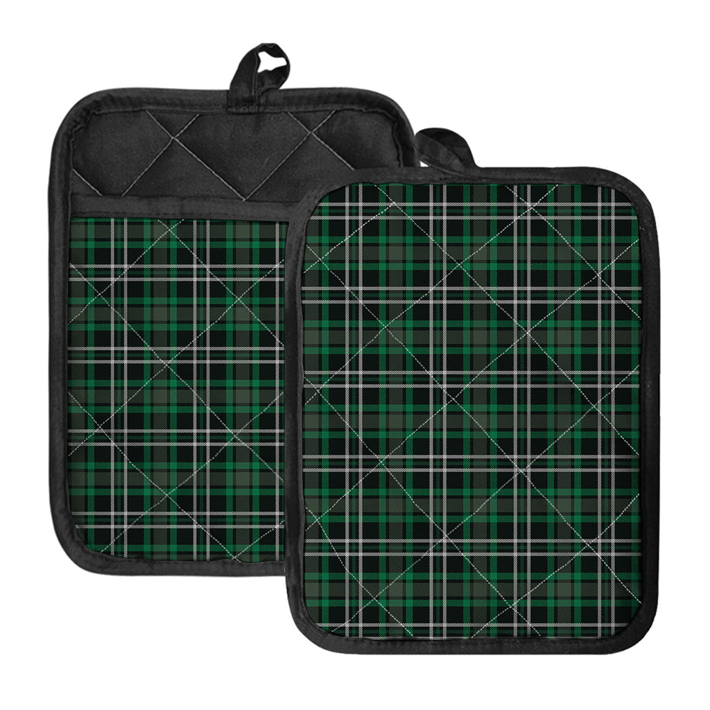 Green Black And White Tartan Print Pot Holders With Pocket
