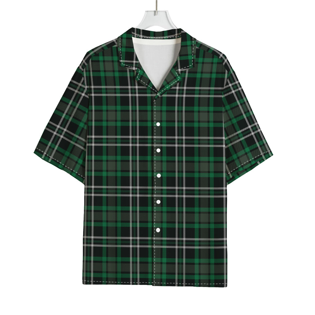 Green Black And White Tartan Print Rayon Hawaiian Shirt