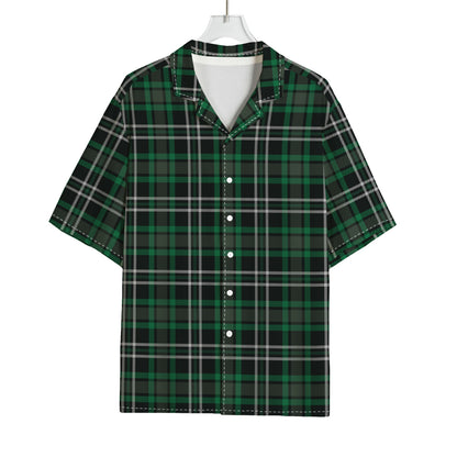 Green Black And White Tartan Print Rayon Hawaiian Shirt