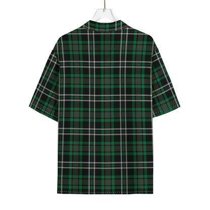 Green Black And White Tartan Print Rayon Hawaiian Shirt