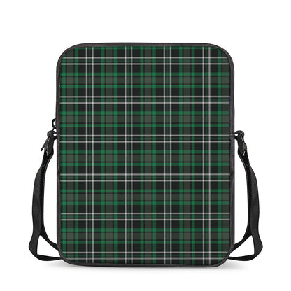 Green Black And White Tartan Print Rectangular Crossbody Bag