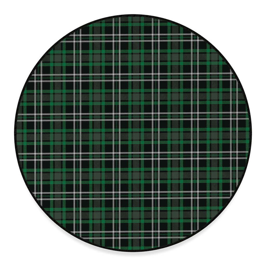 Green Black And White Tartan Print Round Floor Mat
