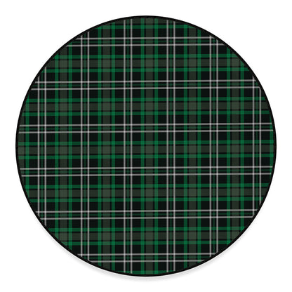 Green Black And White Tartan Print Round Floor Mat