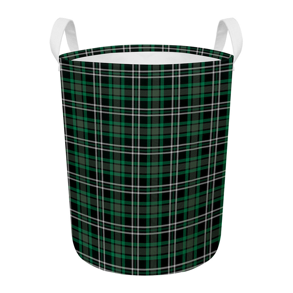 Green Black And White Tartan Print Round Laundry Basket
