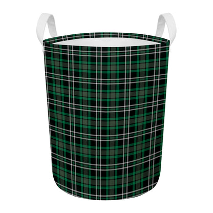 Green Black And White Tartan Print Round Laundry Basket