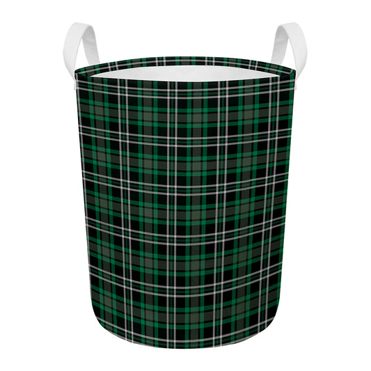 Green Black And White Tartan Print Round Laundry Basket