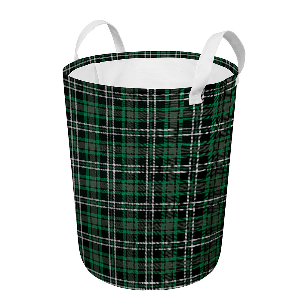 Green Black And White Tartan Print Round Laundry Basket