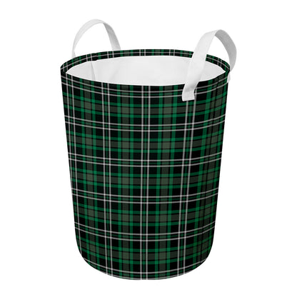 Green Black And White Tartan Print Round Laundry Basket