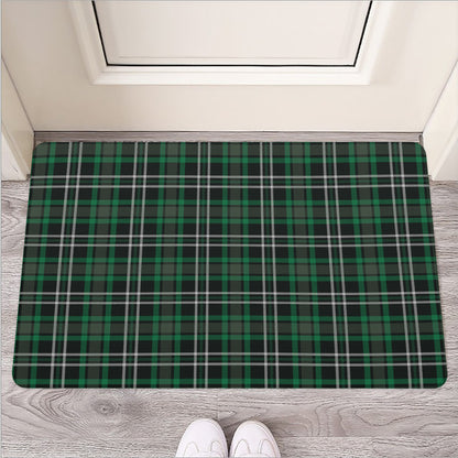 Green Black And White Tartan Print Rubber Doormat