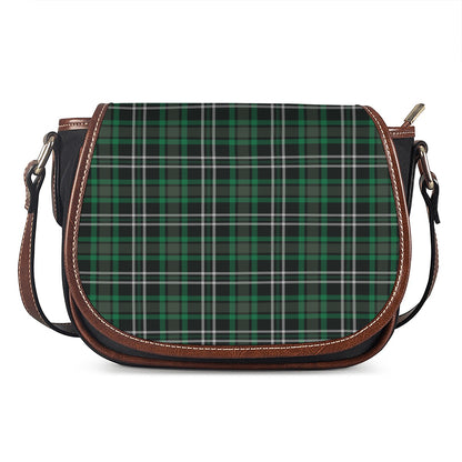 Green Black And White Tartan Print Saddle Bag