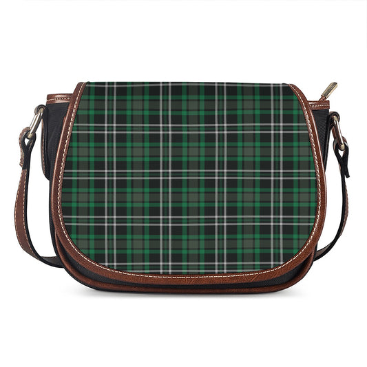 Green Black And White Tartan Print Saddle Bag