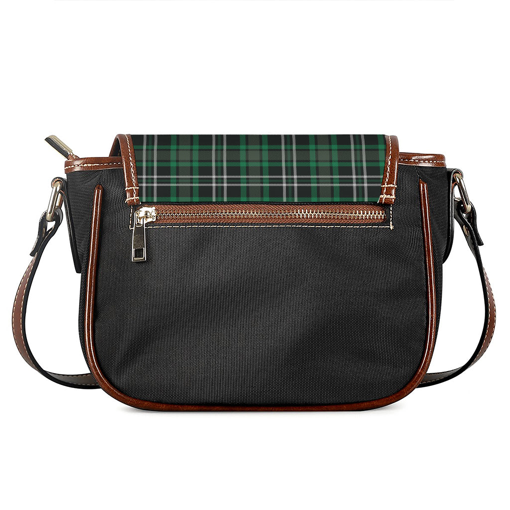 Green Black And White Tartan Print Saddle Bag