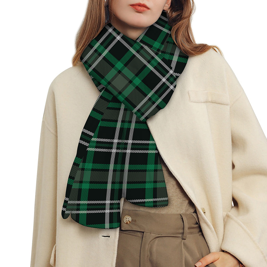 Green Black And White Tartan Print Scarf