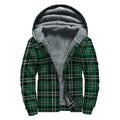 Green Black And White Tartan Print Sherpa Lined Zip Up Hoodie