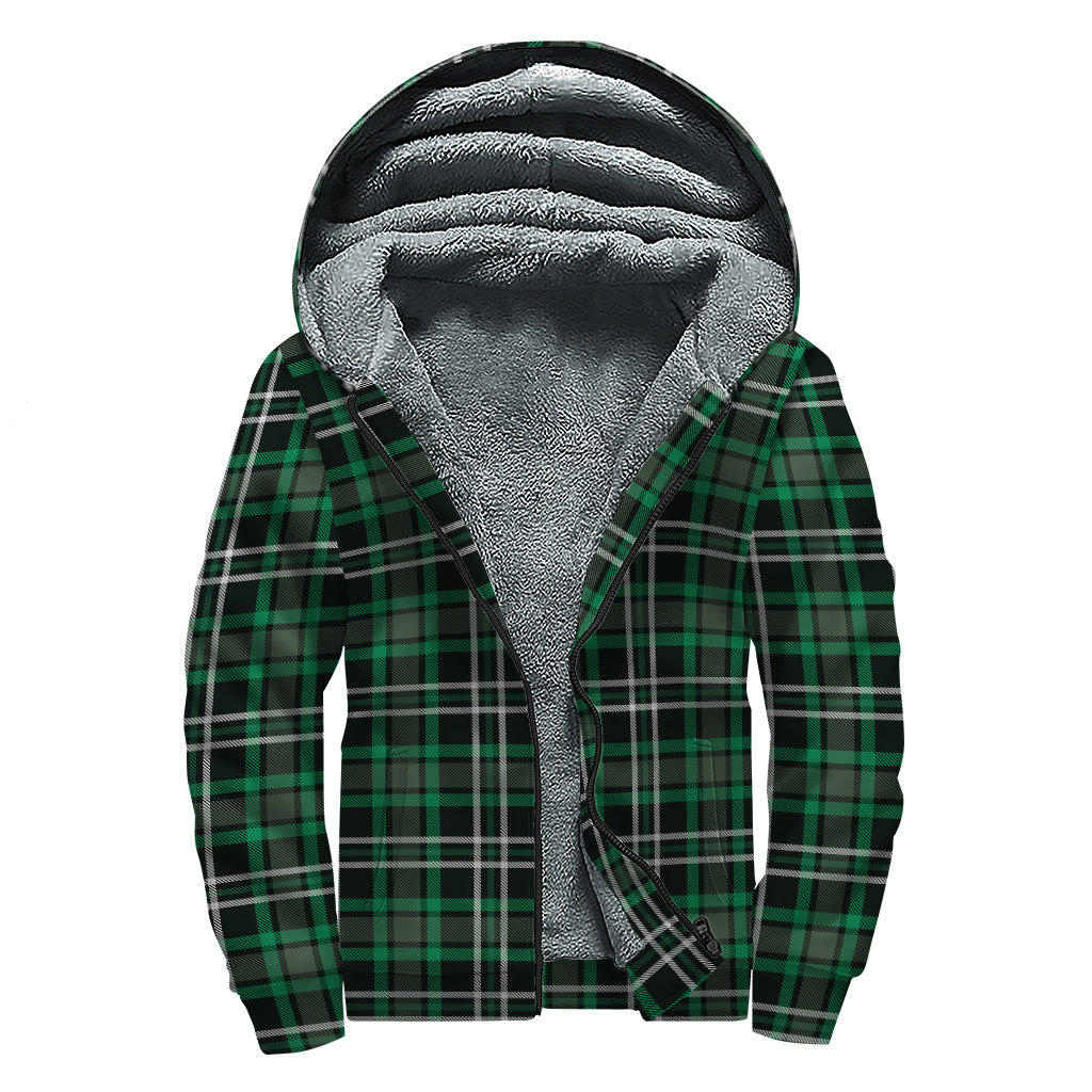 Green Black And White Tartan Print Sherpa Lined Zip Up Hoodie