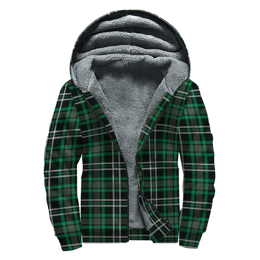 Green Black And White Tartan Print Sherpa Lined Zip Up Hoodie