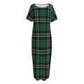 Green Black And White Tartan Print Short Sleeve Long Nightdress