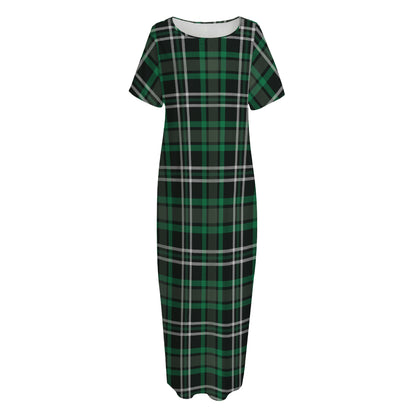 Green Black And White Tartan Print Short Sleeve Long Nightdress