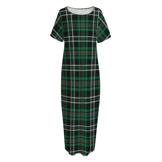 Green Black And White Tartan Print Short Sleeve Long Nightdress