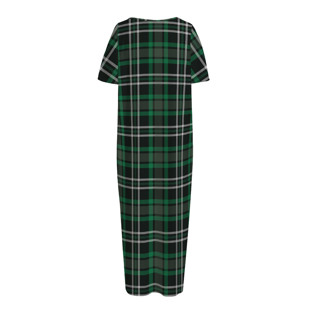 Green Black And White Tartan Print Short Sleeve Long Nightdress