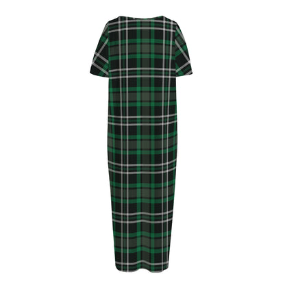 Green Black And White Tartan Print Short Sleeve Long Nightdress