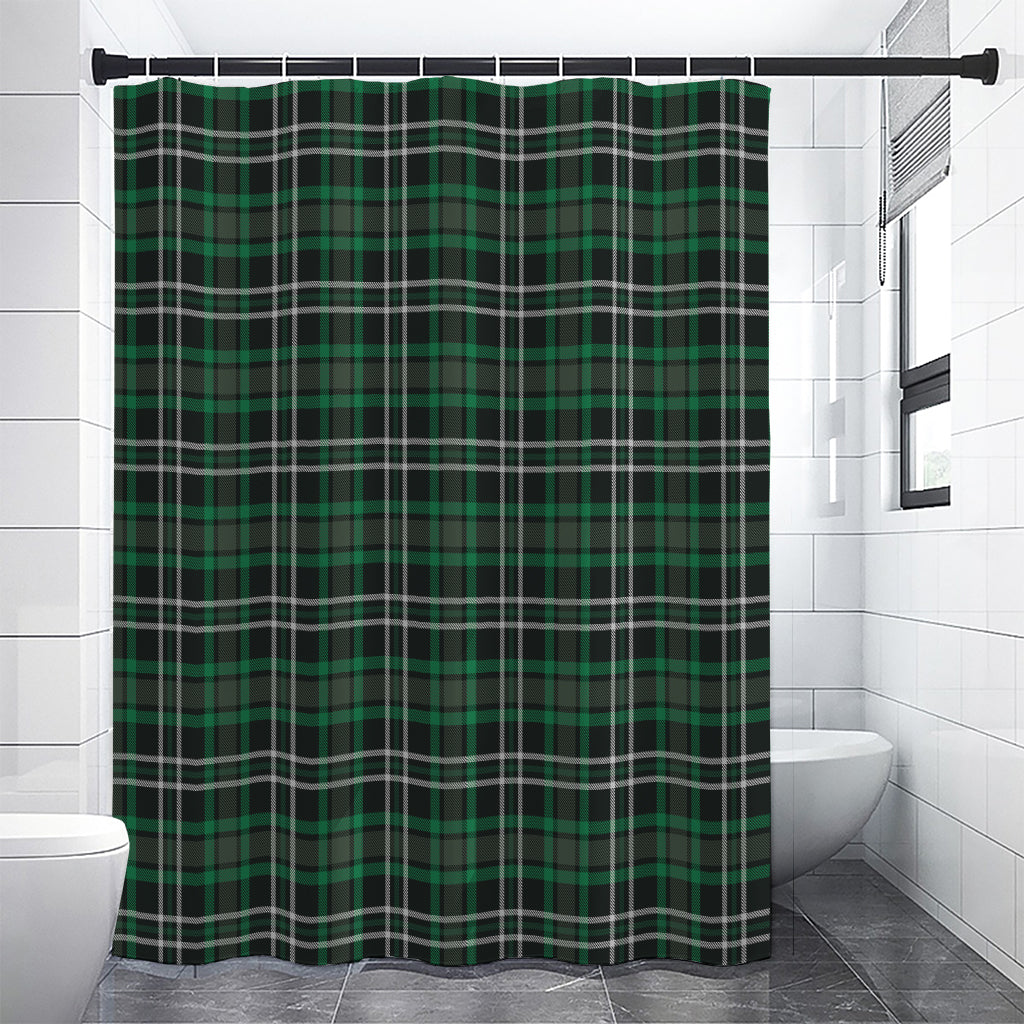 Green Black And White Tartan Print Shower Curtain