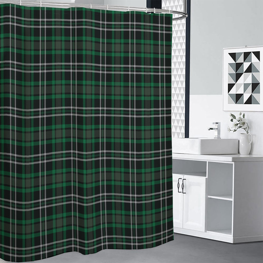 Green Black And White Tartan Print Shower Curtain