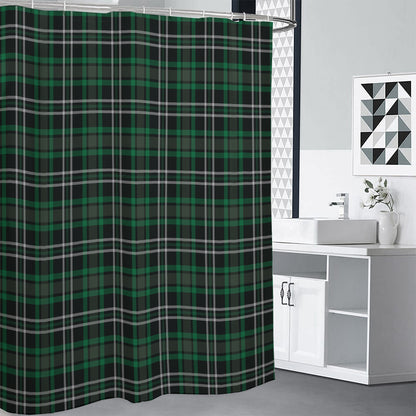 Green Black And White Tartan Print Shower Curtain