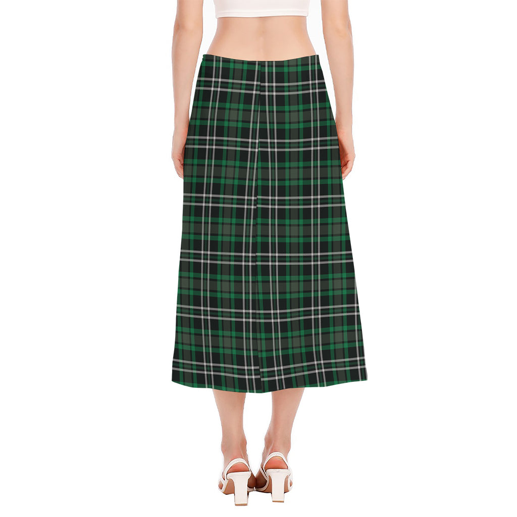 Green Black And White Tartan Print Side Slit Midi Skirt