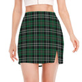 Green Black And White Tartan Print Side Slit Mini Skirt