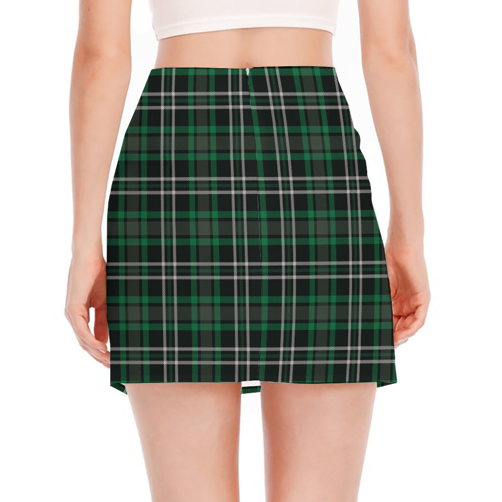 Green Black And White Tartan Print Side Slit Mini Skirt