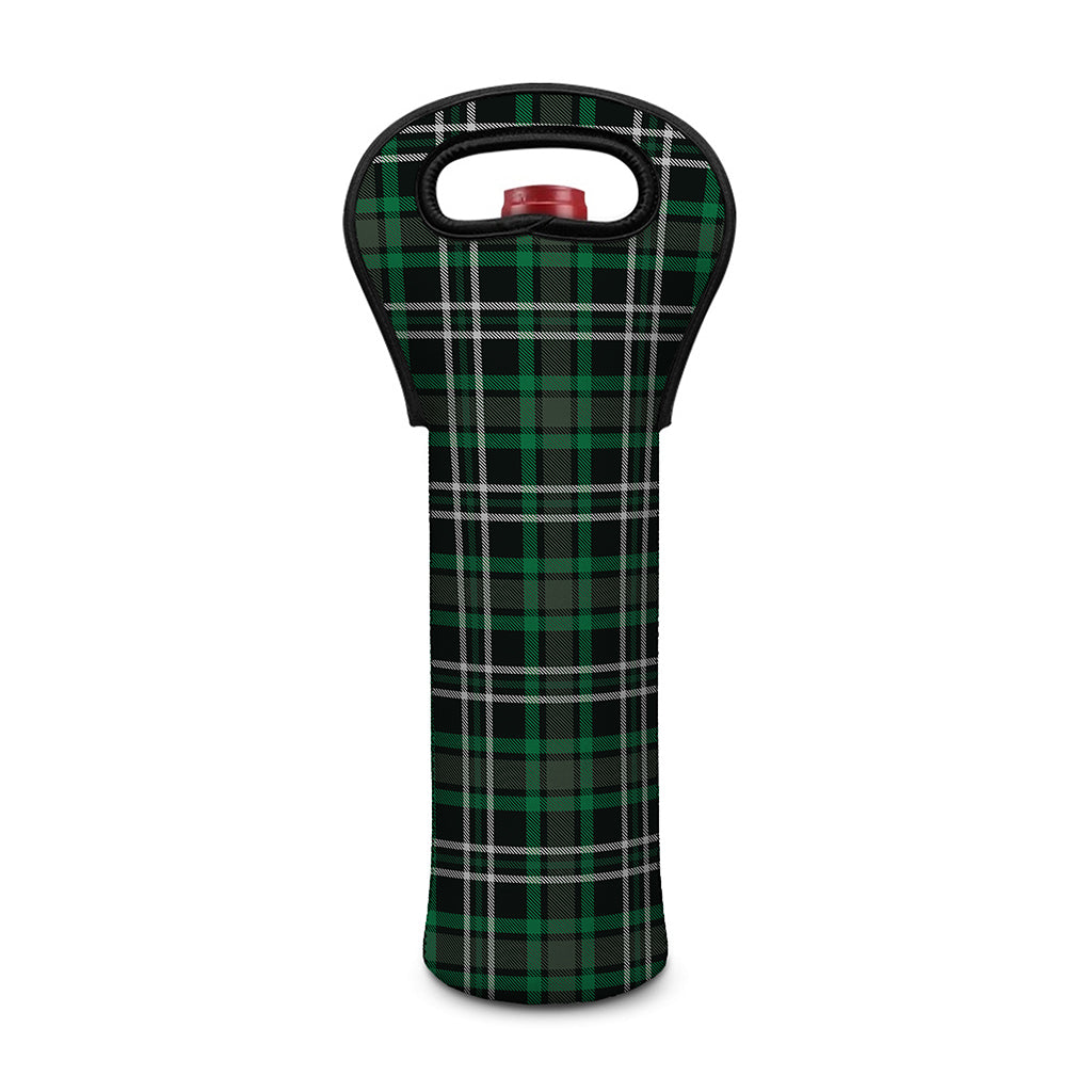 Green Black And White Tartan Print Single Neoprene Wine Tote