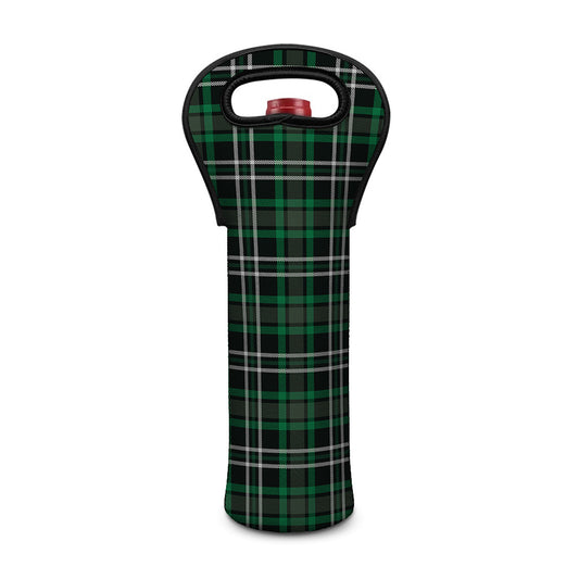 Green Black And White Tartan Print Single Neoprene Wine Tote
