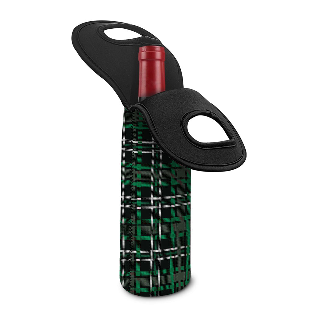 Green Black And White Tartan Print Single Neoprene Wine Tote