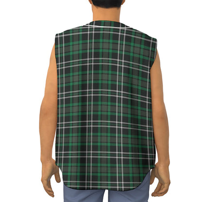 Green Black And White Tartan Print Sleeveless Baseball Jersey