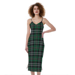 Green Black And White Tartan Print Slim Fit Midi Cami Dress