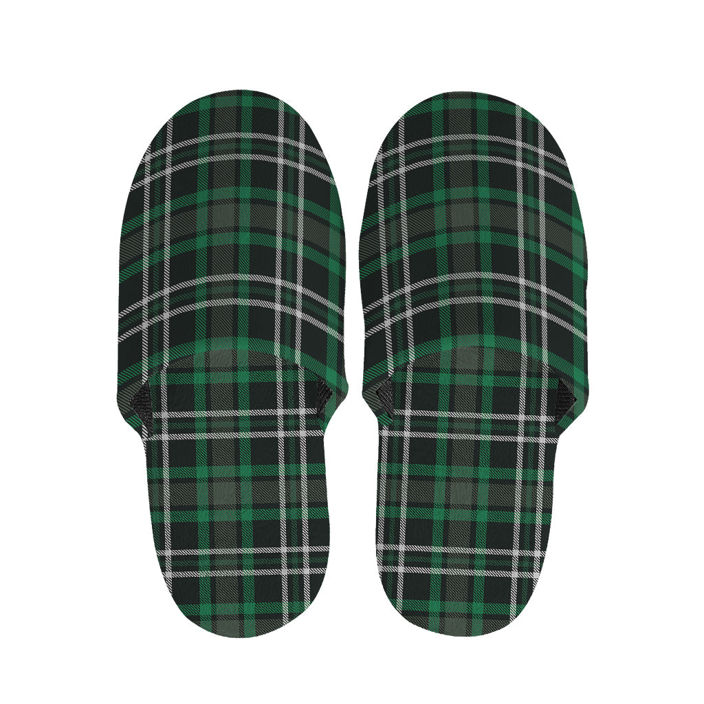Green Black And White Tartan Print Slippers