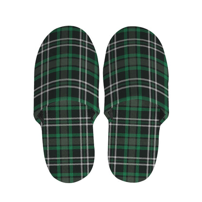 Green Black And White Tartan Print Slippers