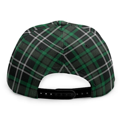 Green Black And White Tartan Print Snapback Cap