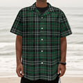 Green Black And White Tartan Print Textured Short Sleeve Shirt