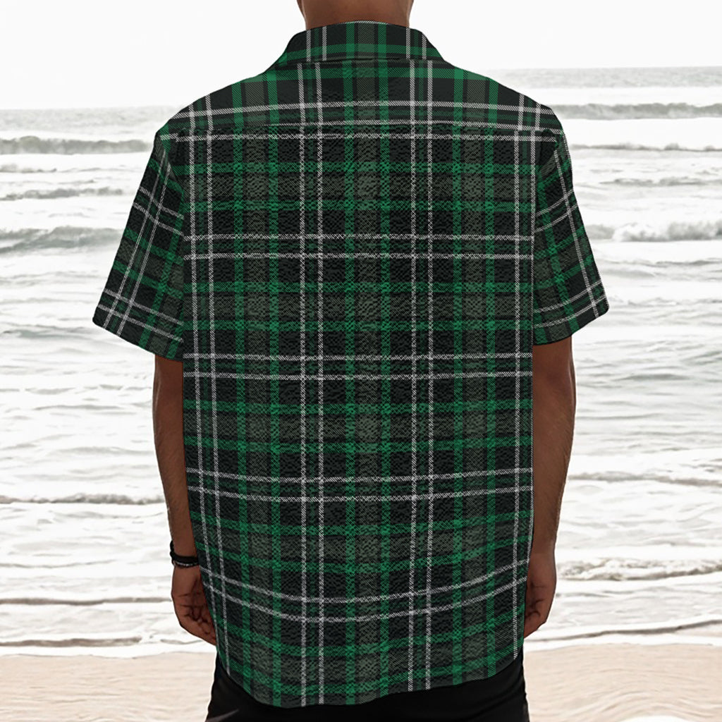 Green Black And White Tartan Print Textured Short Sleeve Shirt