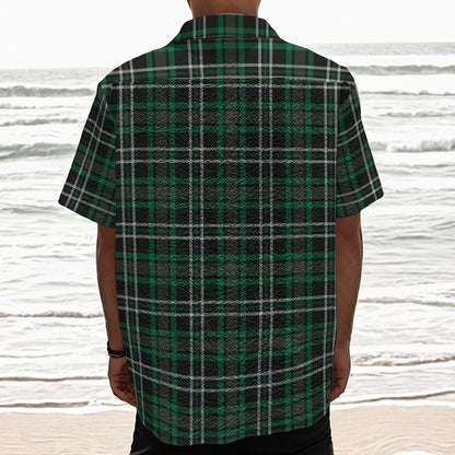 Green Black And White Tartan Print Textured Short Sleeve Shirt